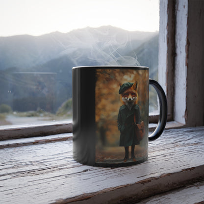 Fox in Autumn Coat: "Forest Chic Stroll." | Color Morphing Coffee Mug, 11oz | Pawgue Chic Edition™