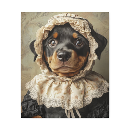 Rottweiler in Lace Bonnet: "The Tender Guardian" | Matte Canvas Print, Stretched, 1.25 | Puppy Love Edition™