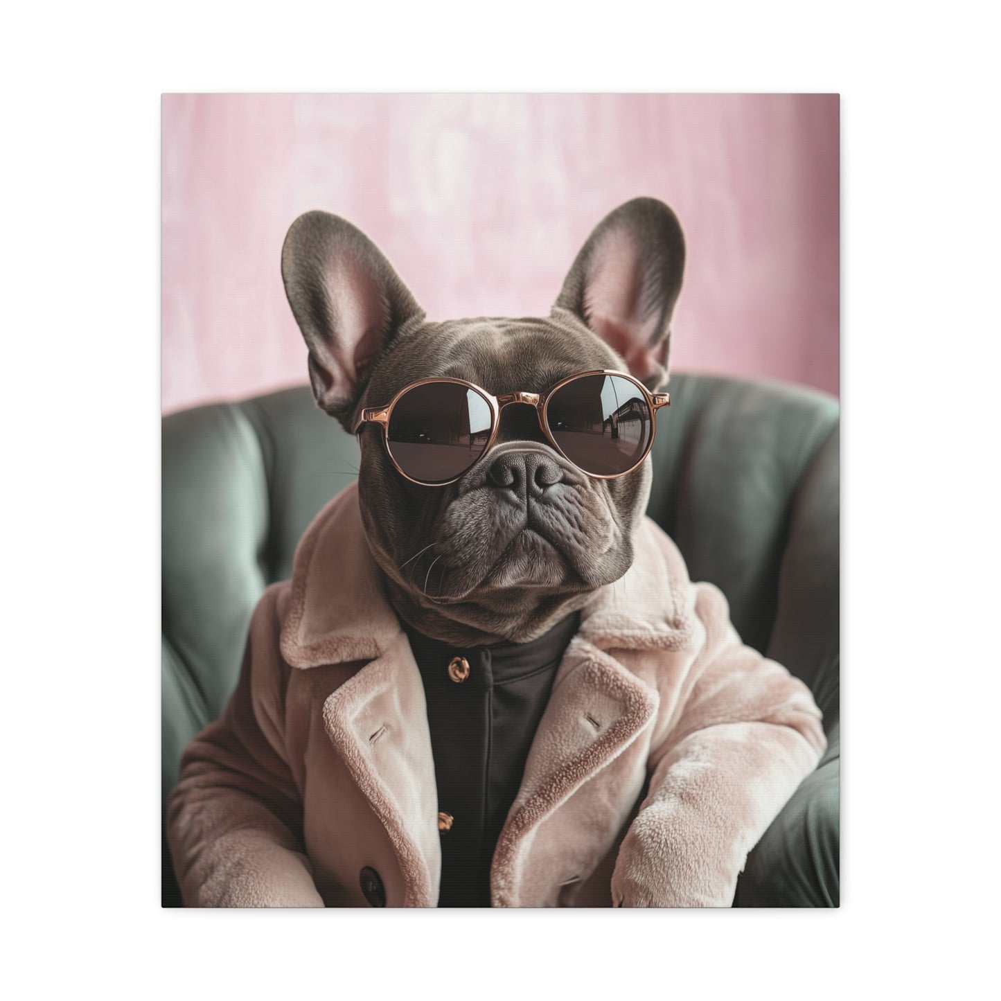 French Bulldog in Pink Coat: "Chic Canine Sophistication." | Matte Canvas Print, Stretched, 1.25 | Pawgue Chic Edition™