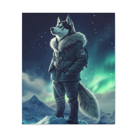 Husky under the Northern Lights: "Aurora Explorer" | Matte Canvas Print, Stretched, 1.25 | Pawgue Chic Edition™