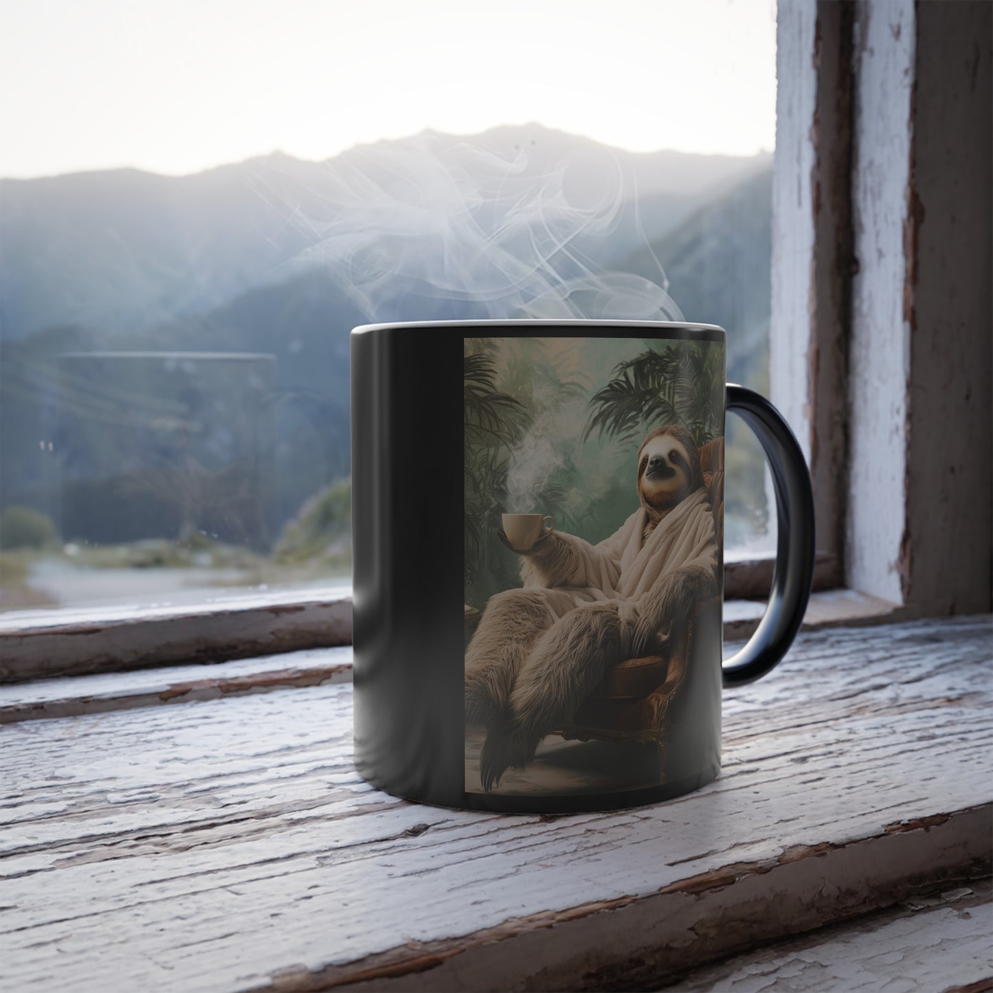 Sloth in Bathrobe: "The Relaxed Royal" | Color Morphing Coffee Mug, 11oz | Pawgue Chic Edition™