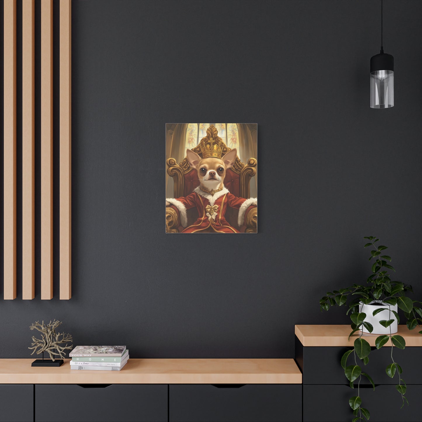 Chihuahua King on Throne: "Royal Canine Court" | Matte Canvas Print, Stretched, 1.25 | Historical Fiction Edition™