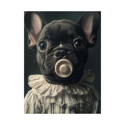 French Bulldog in Striped Baby Gown: "Vintage Cherub" | Matte Vertical Posters | Puppy Love Edition™