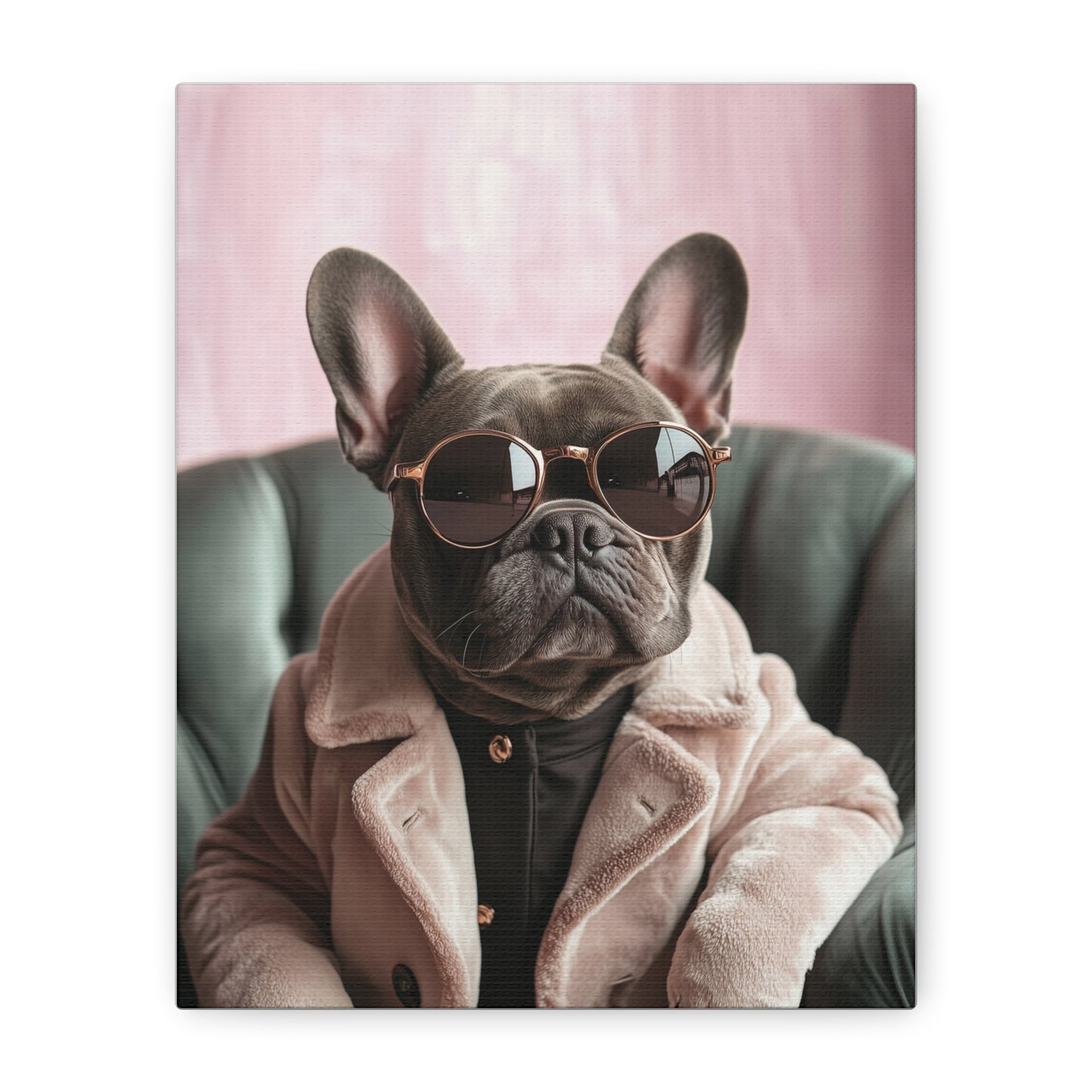 French Bulldog in Pink Coat: "Chic Canine Sophistication." | Matte Canvas Print, Stretched, 1.25 | Pawgue Chic Edition™