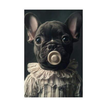 French Bulldog in Striped Baby Gown: "Vintage Cherub" | Matte Vertical Posters | Puppy Love Edition™