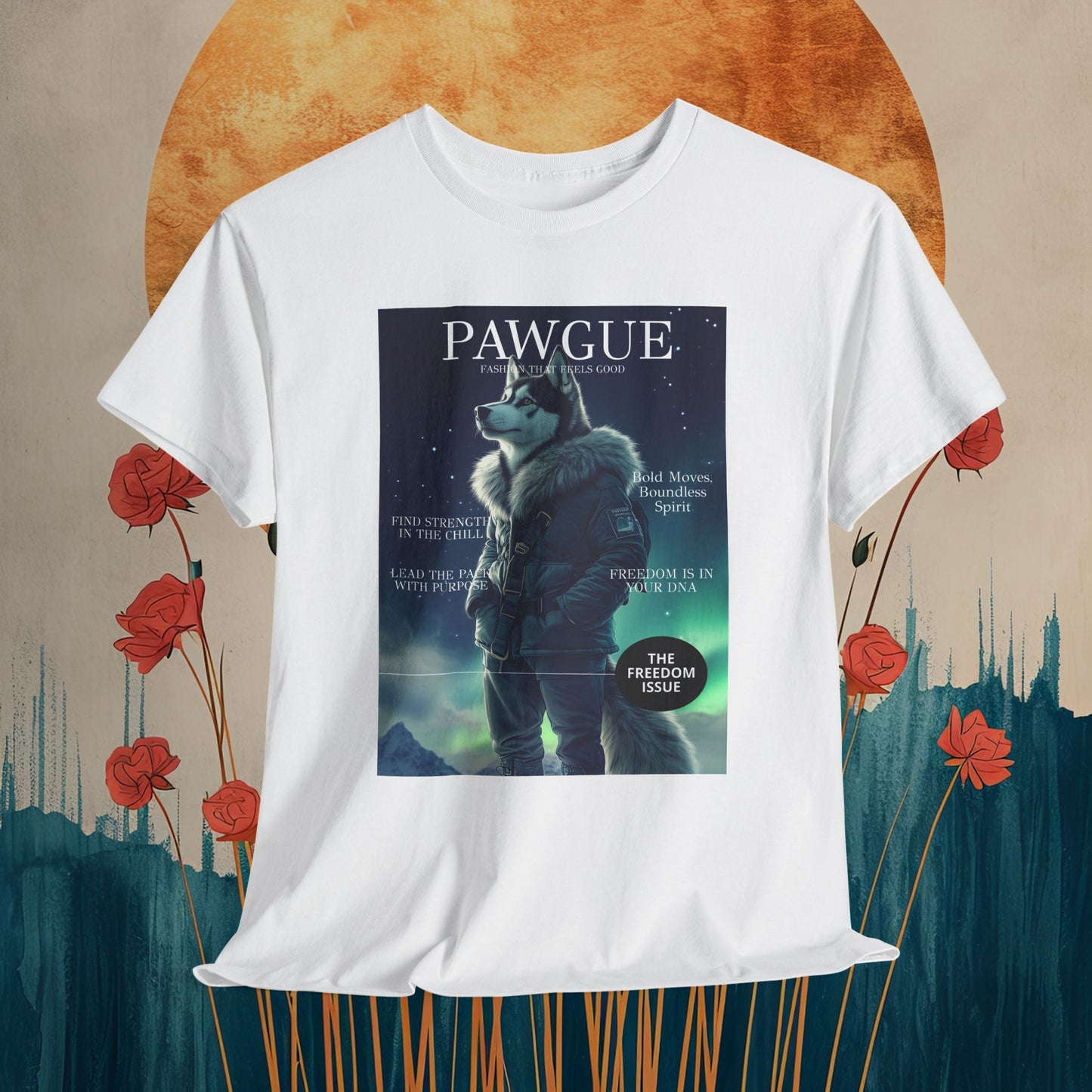 Husky under the Northern Lights: "Cover" | T Shirt | Pawgue Chic Edition™