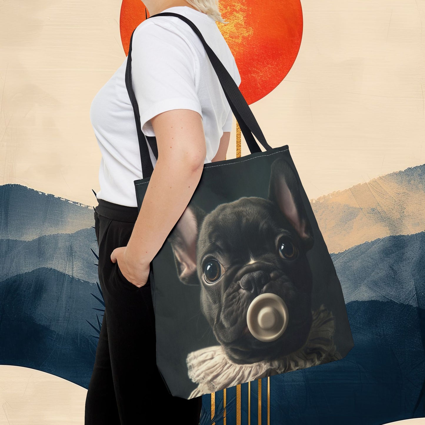 French Bulldog in Striped Baby Gown: "Vintage Cherub" | Tote Bag (AOP) | Puppy Love Edition™