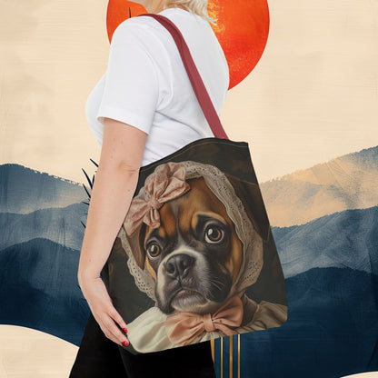 Boxer in Vintage Lace Bonnet: "Timeless Resolve" | Tote Bag (AOP) | Puppy Love Edition™