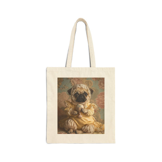 Pug in Yellow Frills: "Victorian Darling" | Canvas Tote Bag | Puppy Love Edition™