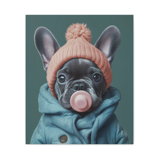 French Bulldog in Winter Baby Attire: "Cozy Cutie" | Matte Canvas Print, Stretched, 1.25 | Puppy Love Edition™