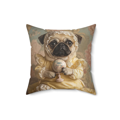 Pug in Yellow Frills: "Victorian Darling" | Spun Polyester Square Pillow | Puppy Love Edition™