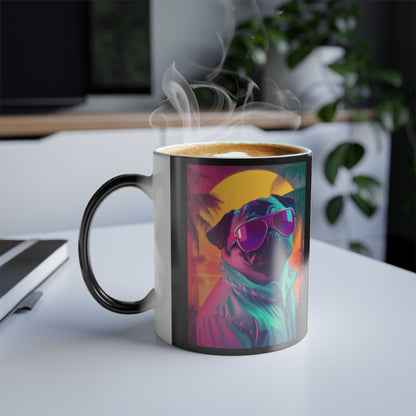 Pug in Neon Sunset: "Retro Ruff Royalty." | Color Morphing Coffee Mug, 11oz | Pawp Culture Edition™