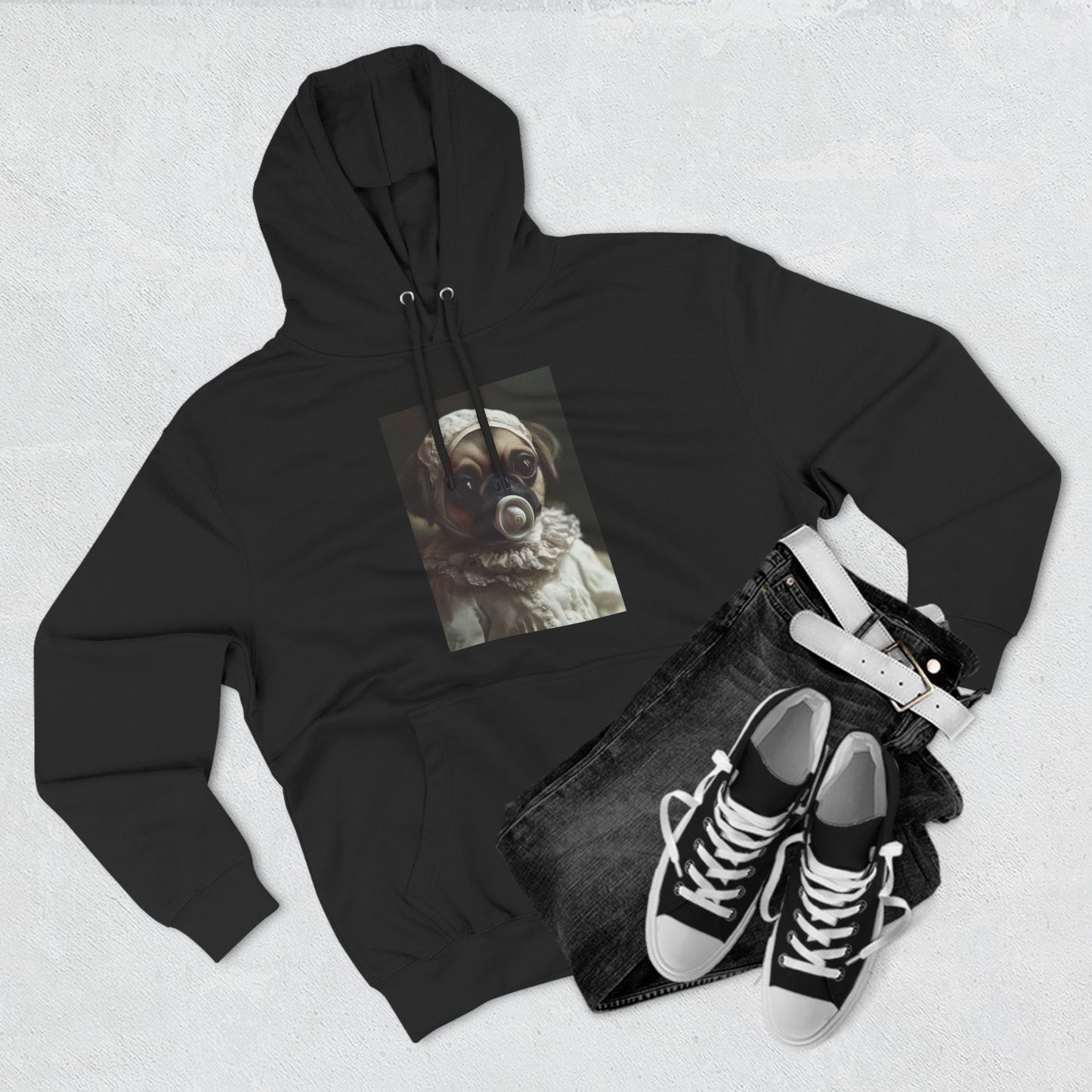 Pug in Ivory Bonnet: "Timeless Innocence" | Hoodie | Puppy Love Edition™