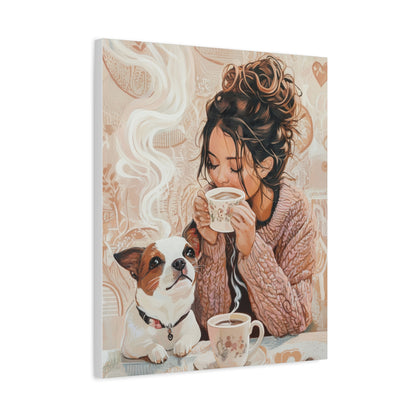 Jack Russell Sharing Coffee: "Whimsical Warmth" | Matte Canvas Print, Stretched, 1.25 | Bliss Edition™