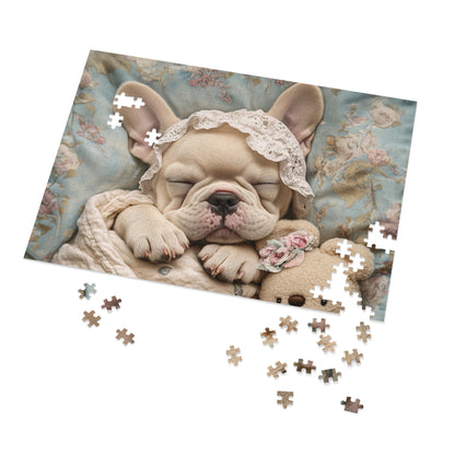 French Bulldog in Baby Bonnet: "Dreamy Slumber" | Jigsaw Puzzle with Tin | Puppy Love Edition™