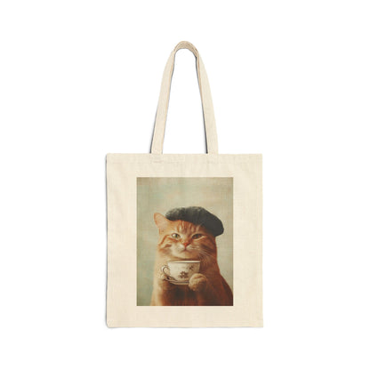 Orange Cat with Beret: "Parisian Paws" | Canvas Tote Bag | Cafe Companions Edition™