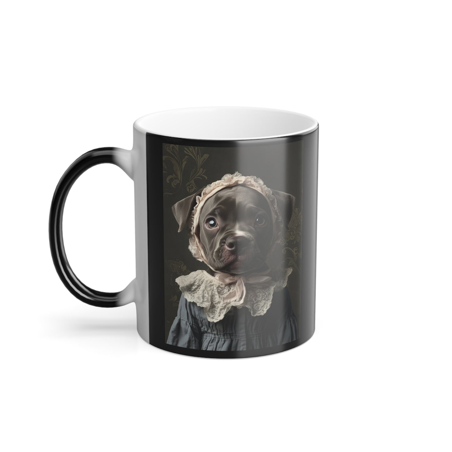 Pit Bull in Lace Bonnet: "The Victorian Pup" | Color Morphing Coffee Mug, 11oz | Puppy Love Edition™