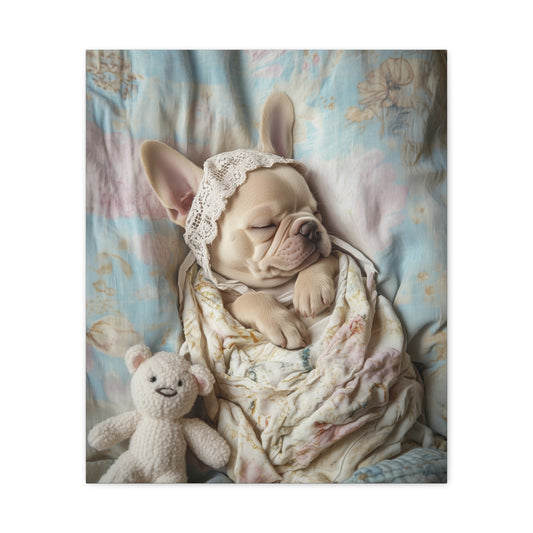 French Bulldog with Teddy Bear: "Lace and Cuddles" | Matte Canvas Print, Stretched, 1.25 | Puppy Love Edition™