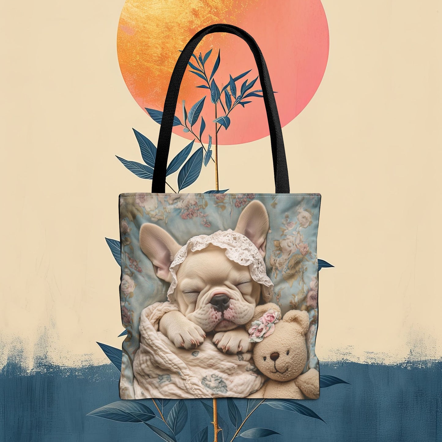 French Bulldog in Baby Bonnet: "Dreamy Slumber" | Tote Bag (AOP) | Puppy Love Edition™