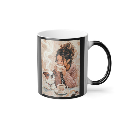 Jack Russell Sharing Coffee: "Whimsical Warmth" | Color Morphing Coffee Mug, 11oz | Bliss Edition™