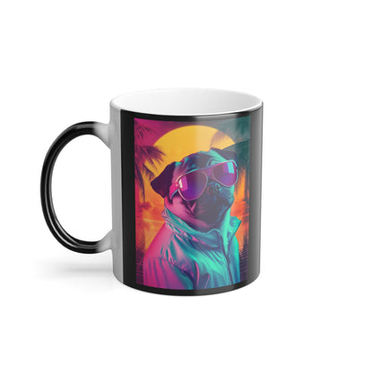 Pug in Neon Sunset: "Retro Ruff Royalty." | Color Morphing Coffee Mug, 11oz | Pawp Culture Edition™