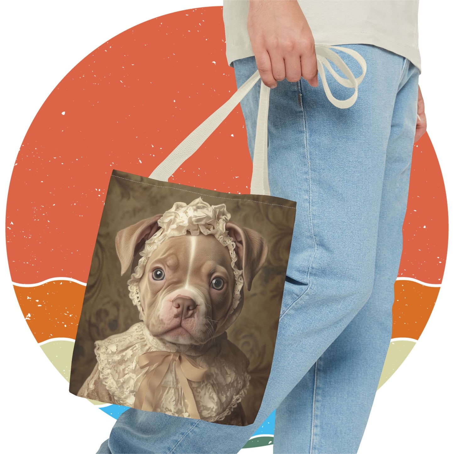 Pit Bull in Ivory Lace: "Regal Innocence" | Tote Bag (AOP) | Puppy Love Edition™