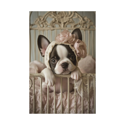 French Bulldog in Lace Bonnet: "Victorian Charm" | Matte Vertical Posters | Puppy Love Edition™