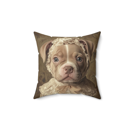 Pit Bull in Ivory Lace: "Regal Innocence" | Spun Polyester Square Pillow | Puppy Love Edition™