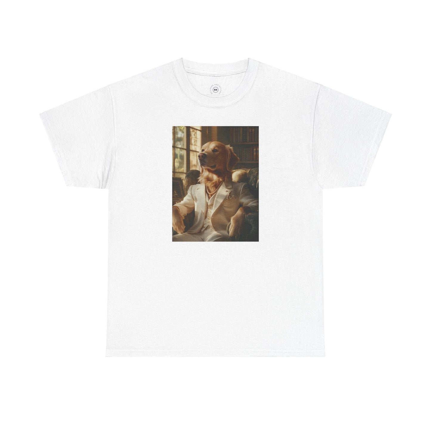 Golden Retriever in White Suit: "The Ivory Aristocrat" | T Shirt | Pawgue Chic Edition™