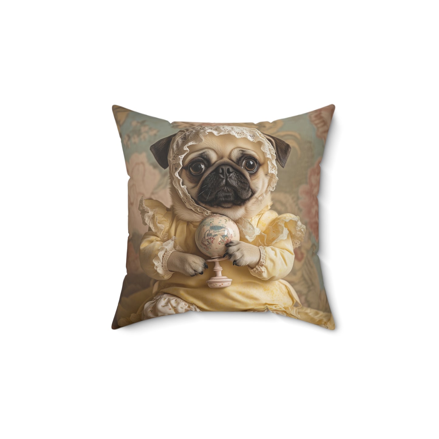 Pug in Yellow Frills: "Victorian Darling" | Spun Polyester Square Pillow | Puppy Love Edition™