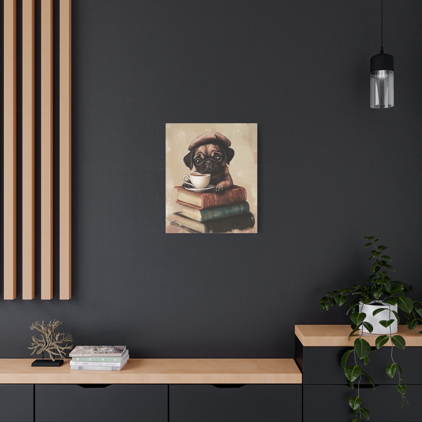 Pug with Books: "Parisian Pug Pause" | Matte Canvas Print, Stretched, 1.25 | Bliss Edition™