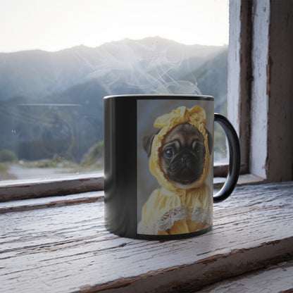 Pug in Yellow Bonnet: "The Sunshine Sweetie" | Color Morphing Coffee Mug, 11oz | Puppy Love Edition™