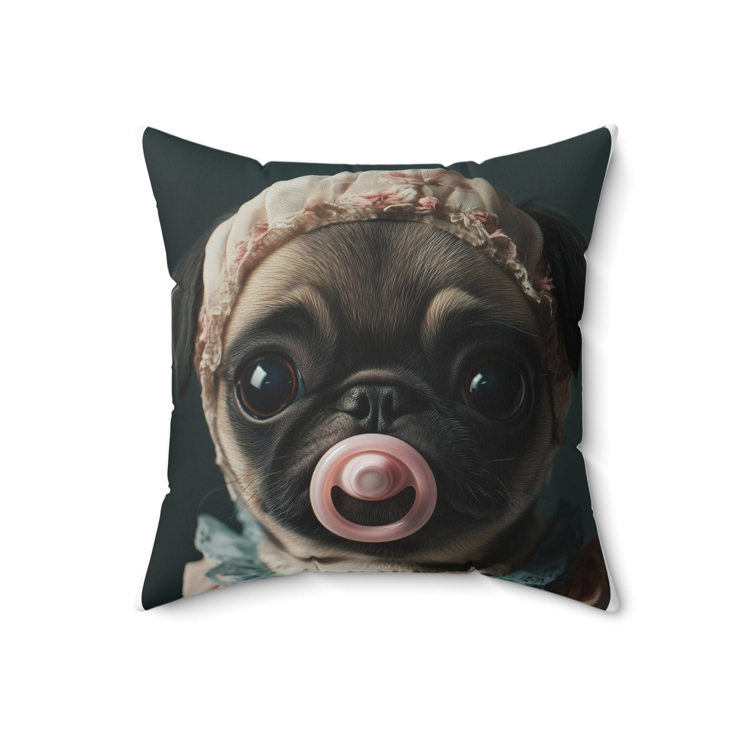 Pug in Peach and Lace: "Blushing Belle" | Spun Polyester Square Pillow | Puppy Love Edition™