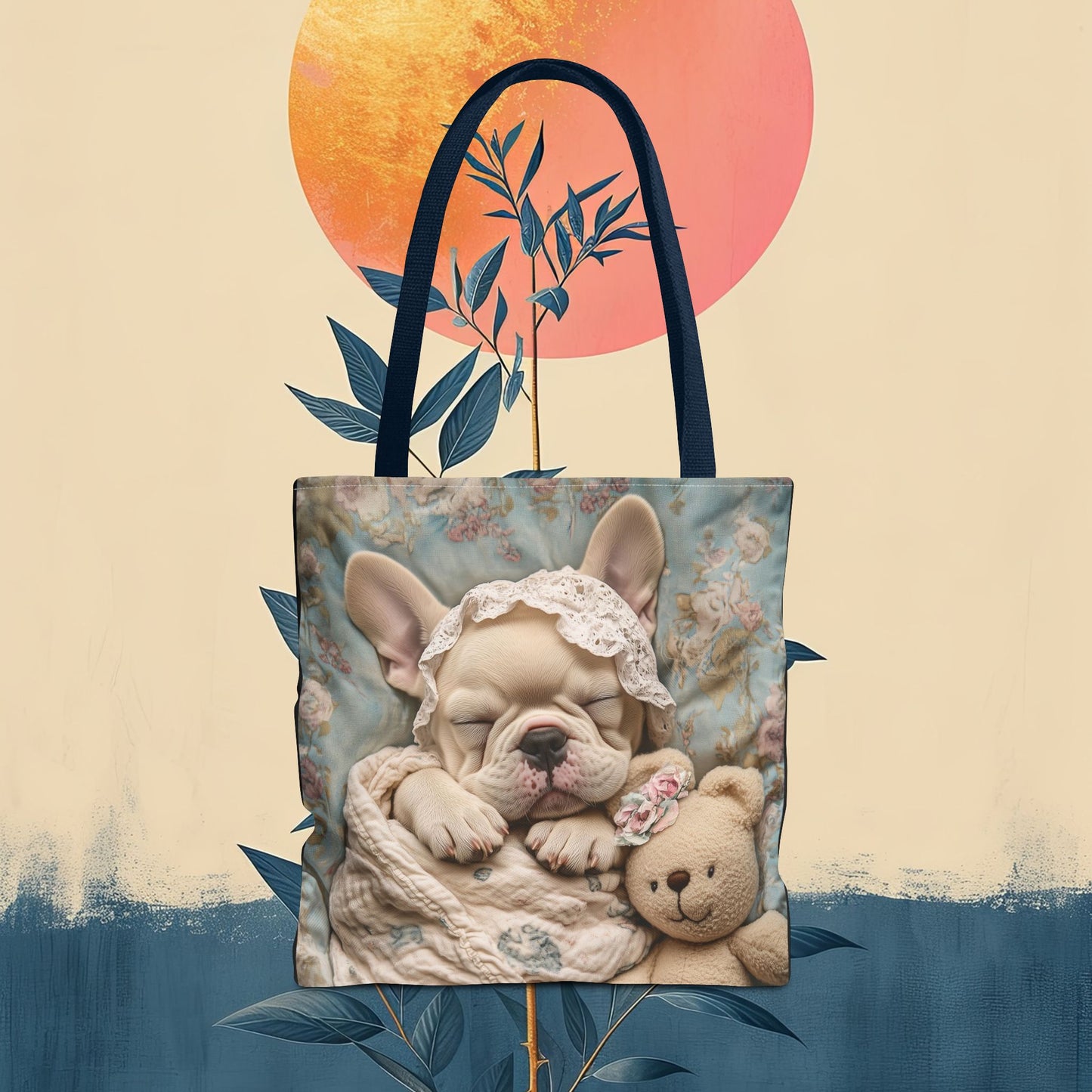 French Bulldog in Baby Bonnet: "Dreamy Slumber" | Tote Bag (AOP) | Puppy Love Edition™