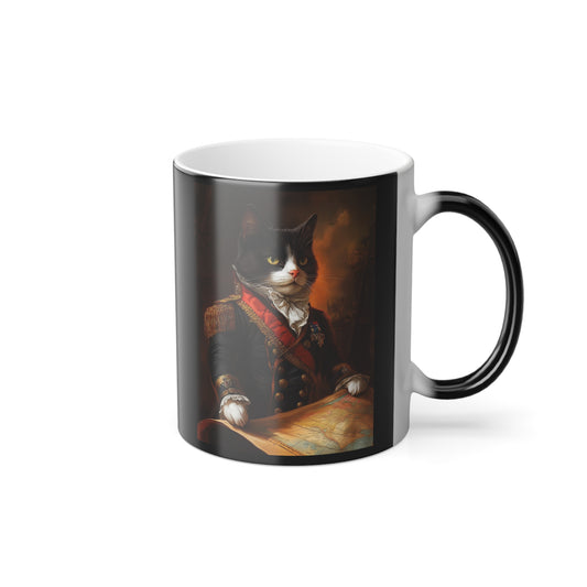 Tuxedo Cat as Napoleon: "Imperial Feline Majesty." | Color Morphing Coffee Mug, 11oz | Historical Fiction Edition™