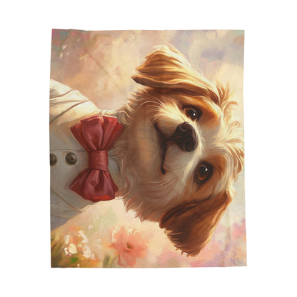 Historical Fiction Collection™: "Dapper Dog in Bloom"   | Velveteen Plush Blanket