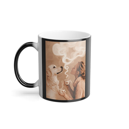 Golden Dog and Coffee: "Warm Paws, Warm Hearts" | Color Morphing Coffee Mug, 11oz | Bliss Edition™