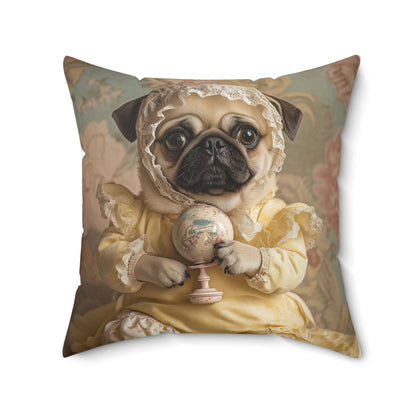 Pug in Yellow Frills: "Victorian Darling" | Spun Polyester Square Pillow | Puppy Love Edition™