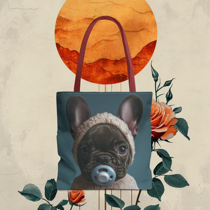 French Bulldog in Cozy Knit Sweater: "Bundle of Joy" | Tote Bag (AOP) | Puppy Love Edition™