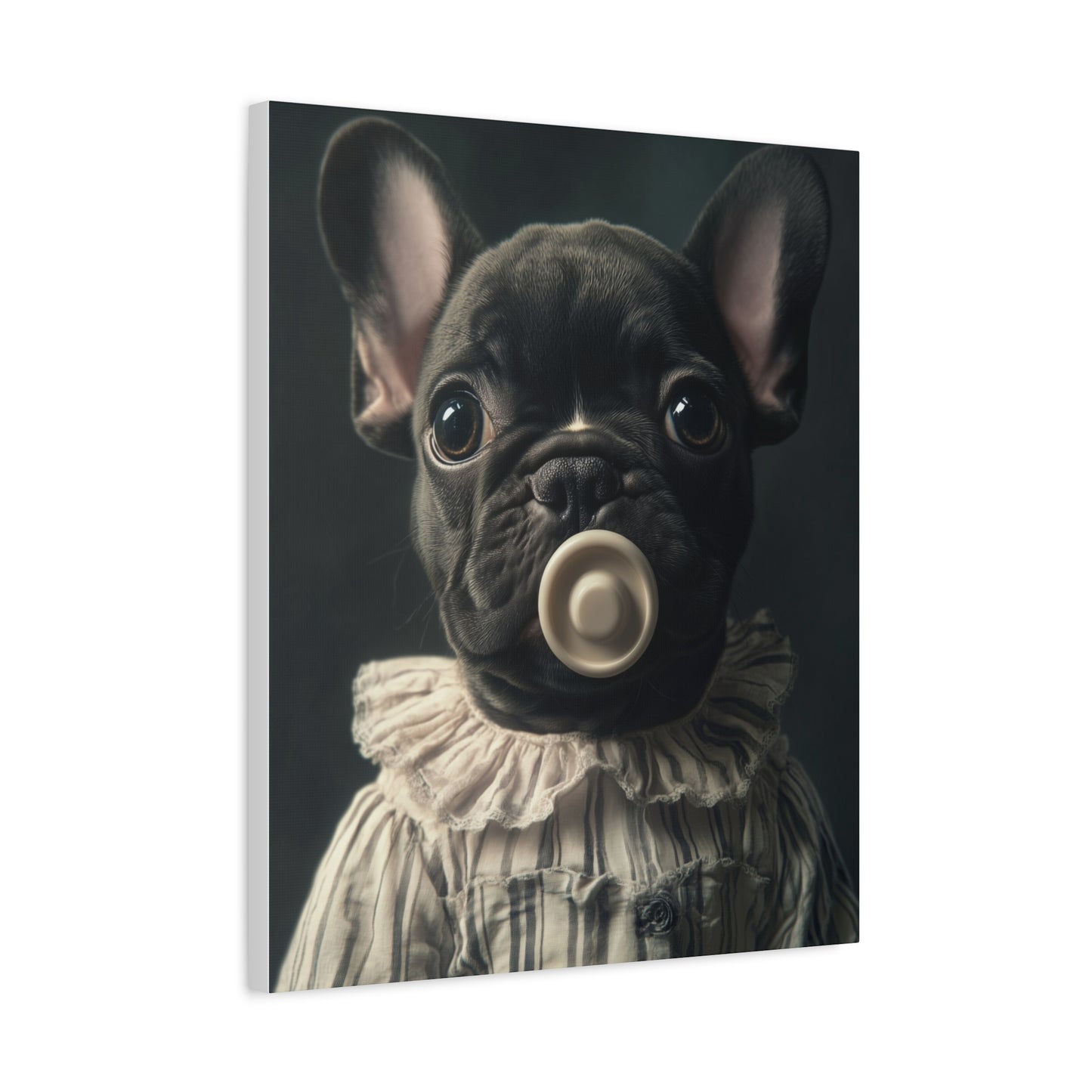 French Bulldog in Striped Baby Gown: "Vintage Cherub" | Matte Canvas Print, Stretched, 1.25 | Puppy Love Edition™