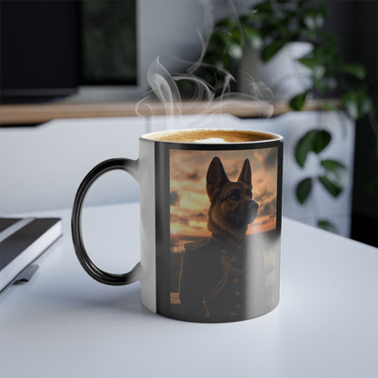 German Shepherd in Military Regalia: "The Noble Sentinel" | Color Morphing Coffee Mug, 11oz | Pawgue Chic Edition™