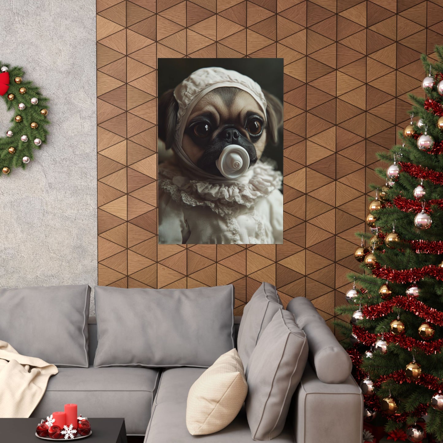 Pug in Ivory Bonnet: "Timeless Innocence" | Matte Vertical Posters | Puppy Love Edition™