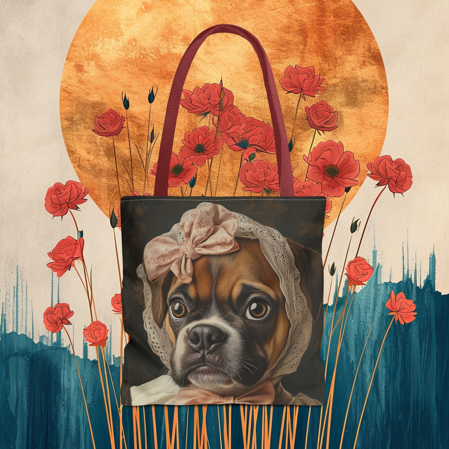 Boxer in Vintage Lace Bonnet: "Timeless Resolve" | Tote Bag (AOP) | Puppy Love Edition™