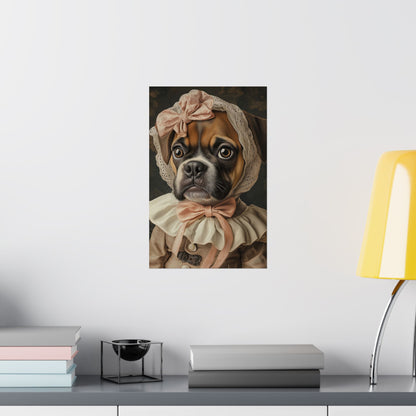 Boxer in Vintage Lace Bonnet: "Timeless Resolve" | Matte Vertical Posters | Puppy Love Edition™