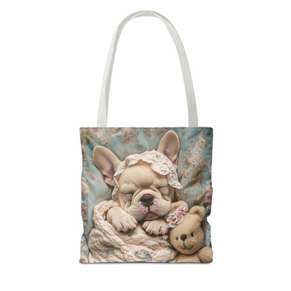 French Bulldog in Baby Bonnet: "Dreamy Slumber" | Tote Bag (AOP) | Puppy Love Edition™