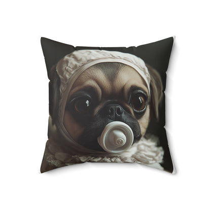 Pug in Ivory Bonnet: "Timeless Innocence" | Spun Polyester Square Pillow | Puppy Love Edition™