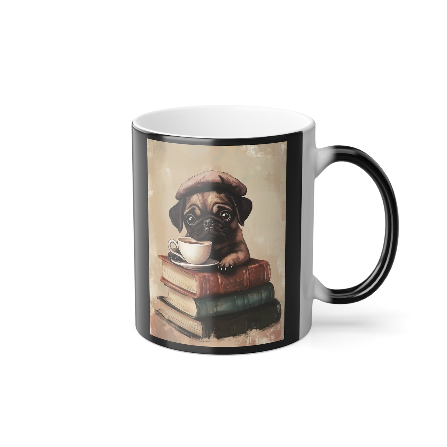 Pug with Books: "Parisian Pug Pause" | Color Morphing Coffee Mug, 11oz | Bliss Edition™