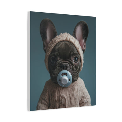 French Bulldog in Cozy Knit Sweater: "Bundle of Joy" | Matte Canvas Print, Stretched, 1.25 | Puppy Love Edition™