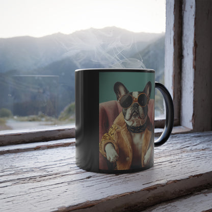 French Bulldog in a Fur Coat: "Regal Bulldog Chic" | Color Morphing Coffee Mug, 11oz | Pawgue Chic Edition™