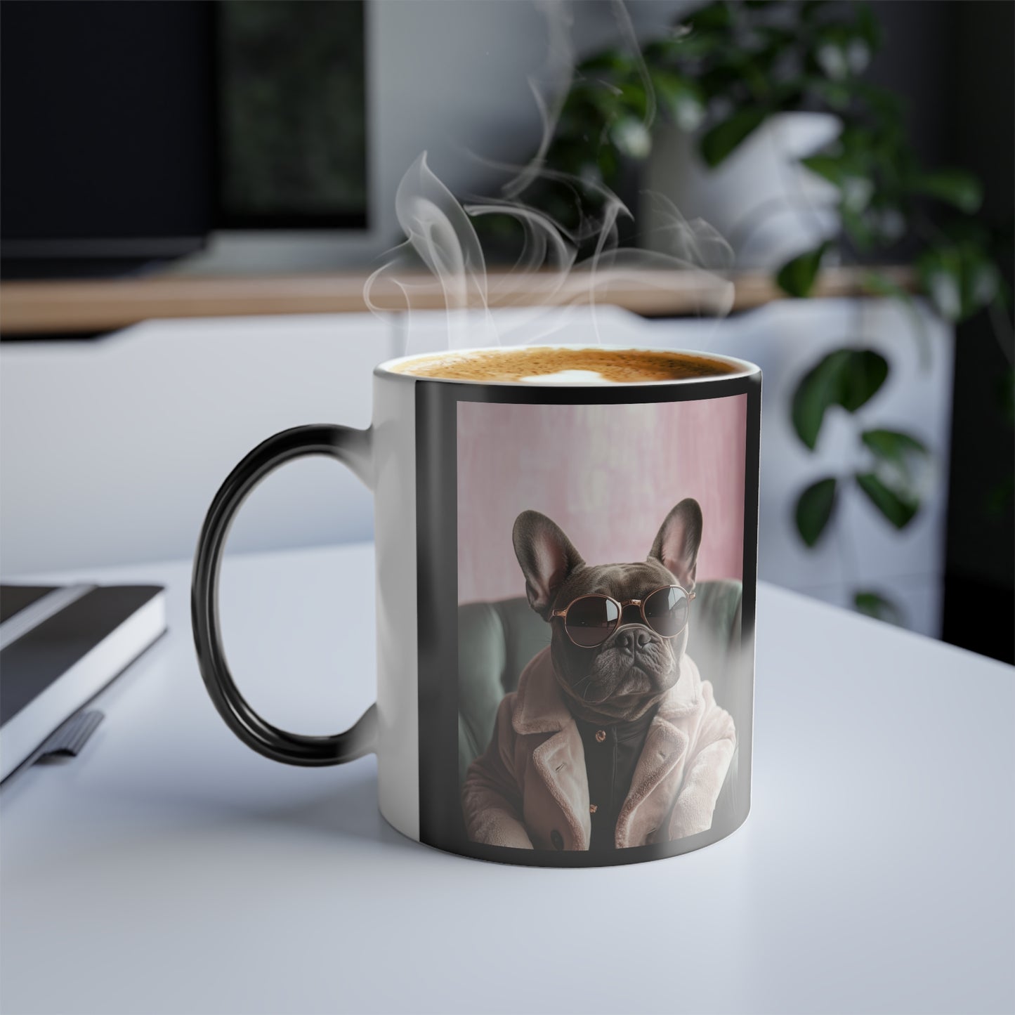 French Bulldog in Blush Attire: "Pawsh Elegance." | Color Morphing Coffee Mug, 11oz | Pawgue Chic Edition™